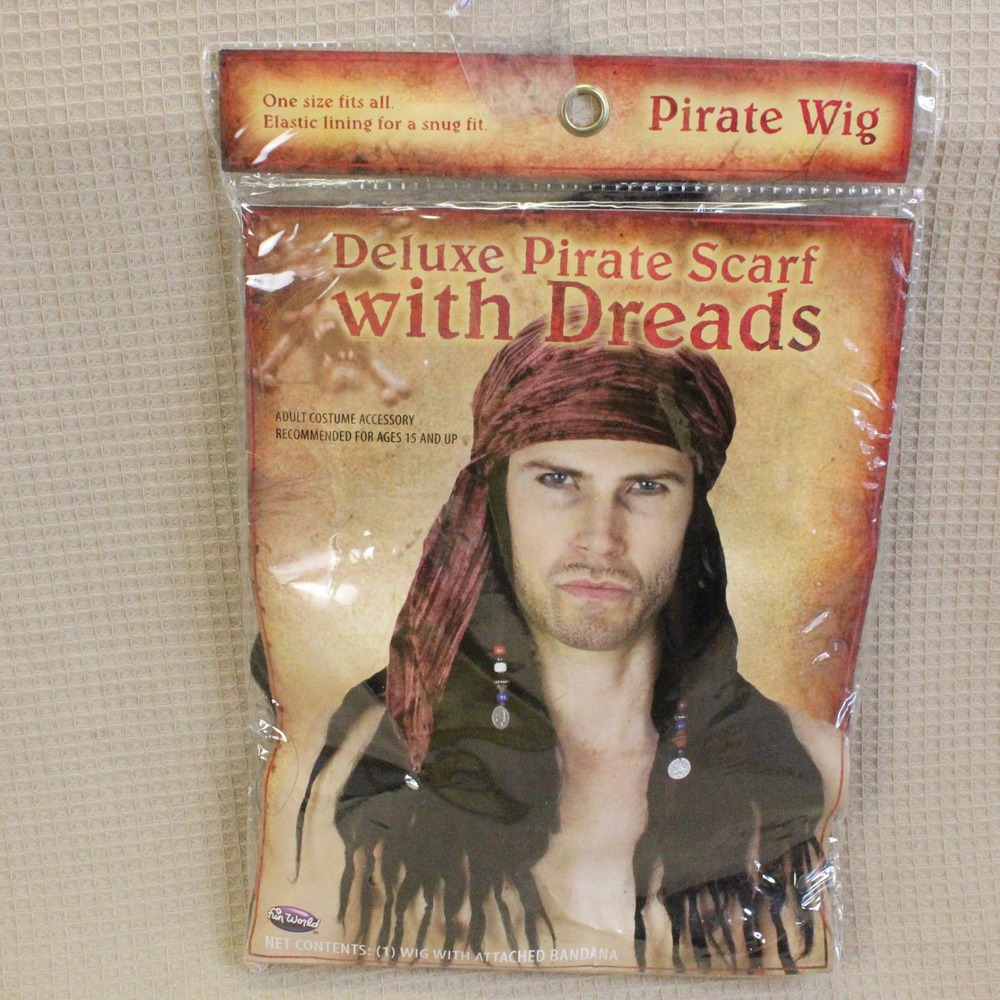 Fun World Pirate Wig Scarf Set O/S Burgundy Black Dreadlocks Costume Y2K 92353